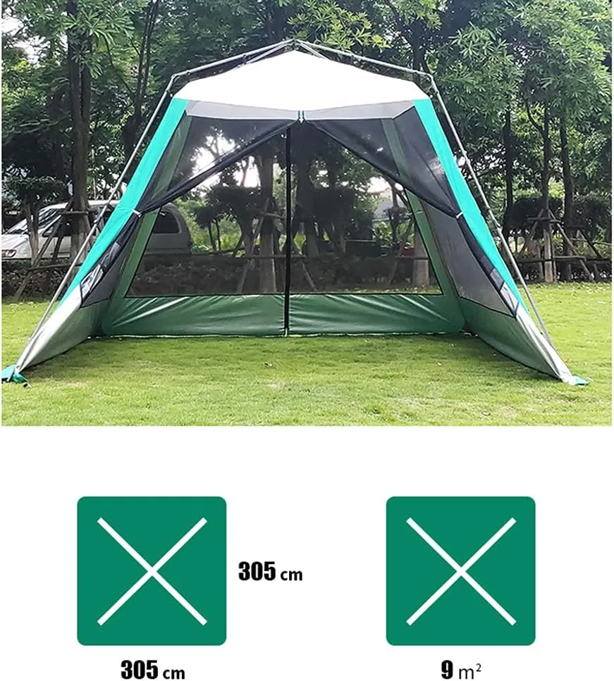 5-8 Person Camping Tent Pop Up Tent with Zipped Double Door and Carrying Bag Instant Family Tent for Outdoor Camping, Fishing, BBQ (Green 305x305x210cm) (Blue 305x305x210cm)