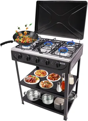 5-Burner Natural Gas Stove Outdoor, Outdoor Portable Propane Stove Gas Cooker, 12.5KW High-Power Camping Stove with Windproof Cover &Detachable Stand Legs, Backyard BBQ, Family Trip, Outdoor Cooking
