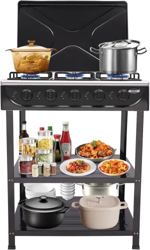 5 Burner Propane Gas Stove, Manual Ignition Camping Stove With Five Control Knobs, Portable Natural Gas Stove For Camping, Fishing, Rv Travel, And Emergency Preparedness