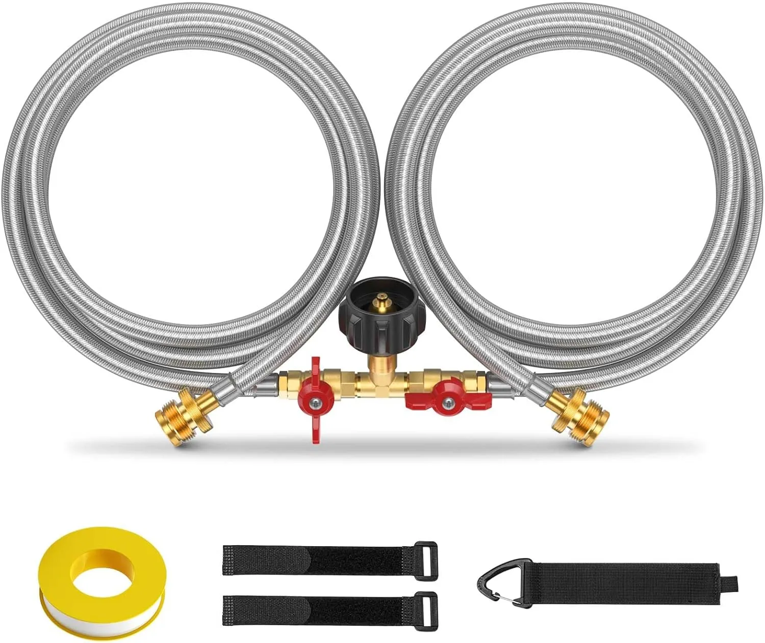 5 Feet Propane Tank Splitter Hose Extension with QCC1 / Type1 Fitting Adapter, 350PSI Propane Splitter 2 Way with Shut Off Valve, 5-40lb Tank for MR Buddy Heater, Camping Stove, Grill, 1lb Appliance