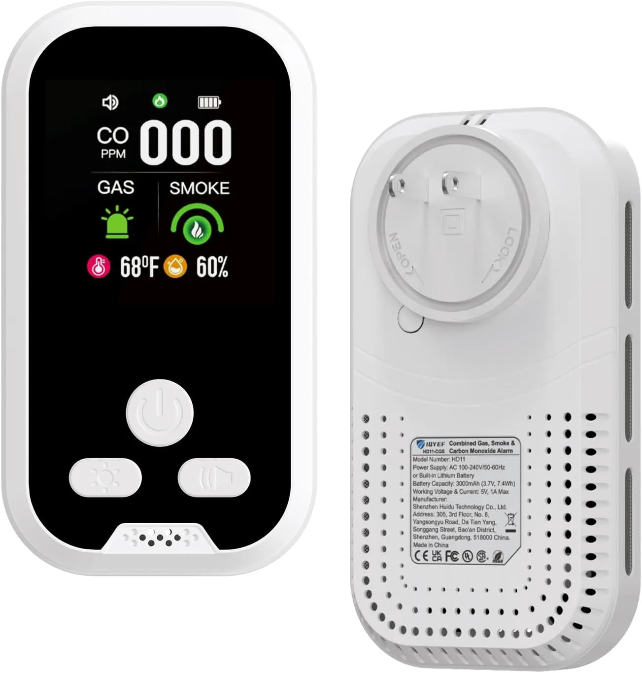 5-in-1 Carbon Monoxide Detectors,Natural Gas Leak Detector & Smoke and Carbon Monoxide detectors Plug-in, Battery Backup, HD Digital Display for CO, Smoke, Gas, Temp, Humidity - Home & RV Use