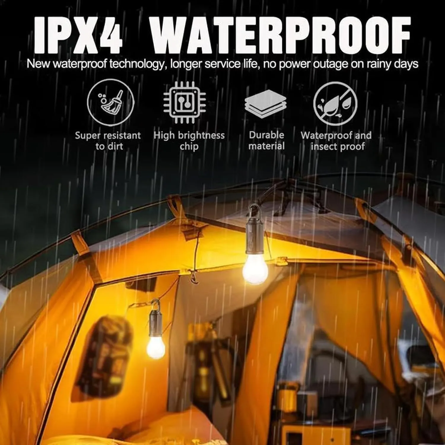 5 Pcs Solar Rechargeable Hooked Camping Light & 5 Lights Waterproof LED Camping Lantern with 3 Modes USB/Solar Charging for Hiking, Fishing & Emergency Use (Indoor/Outdoor) (A, Without Gifts)