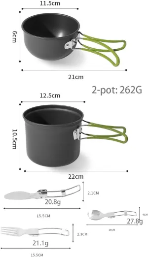 5 Pieces Outdoor Aluminum Alloy Pot Set Portable Stainless Steel Tableware Set