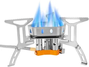 5800W Camping Gas Stove, Portable Camping Stoves, Windproof Mini Propane Burner with Adapter, Lightweight Foldable Backpacking Stove with 3 Burners for Outdoor Backpacking Camping Hiking Picnic