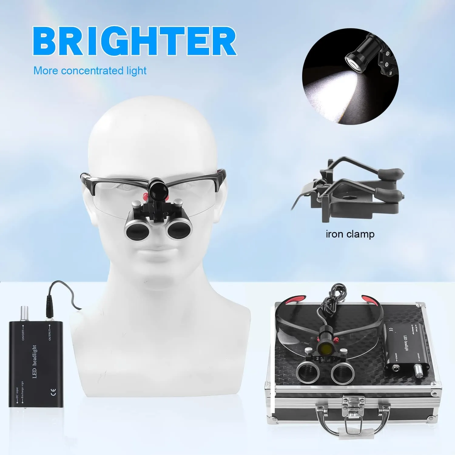 5W Head Magnifier Adjustable Spotlight Headlight Matte Frame 2.5X Binocular Magnifying Glass with Two Clips Yellow Filter (Black)