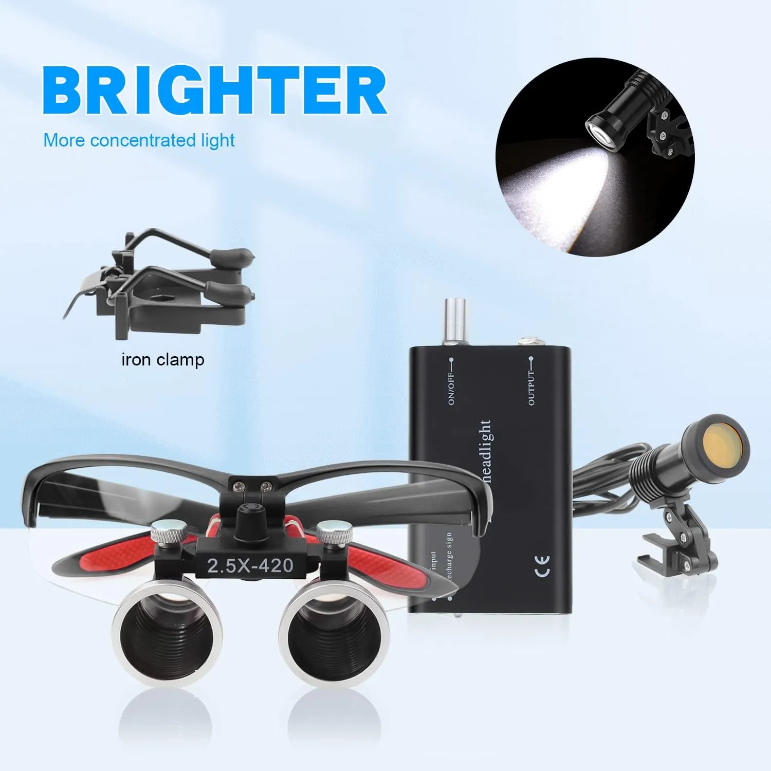5W Head Magnifier Adjustable Spotlight Headlight Matte Frame 2.5X Binocular Magnifying Glass with Two Clips Yellow Filter (Black)