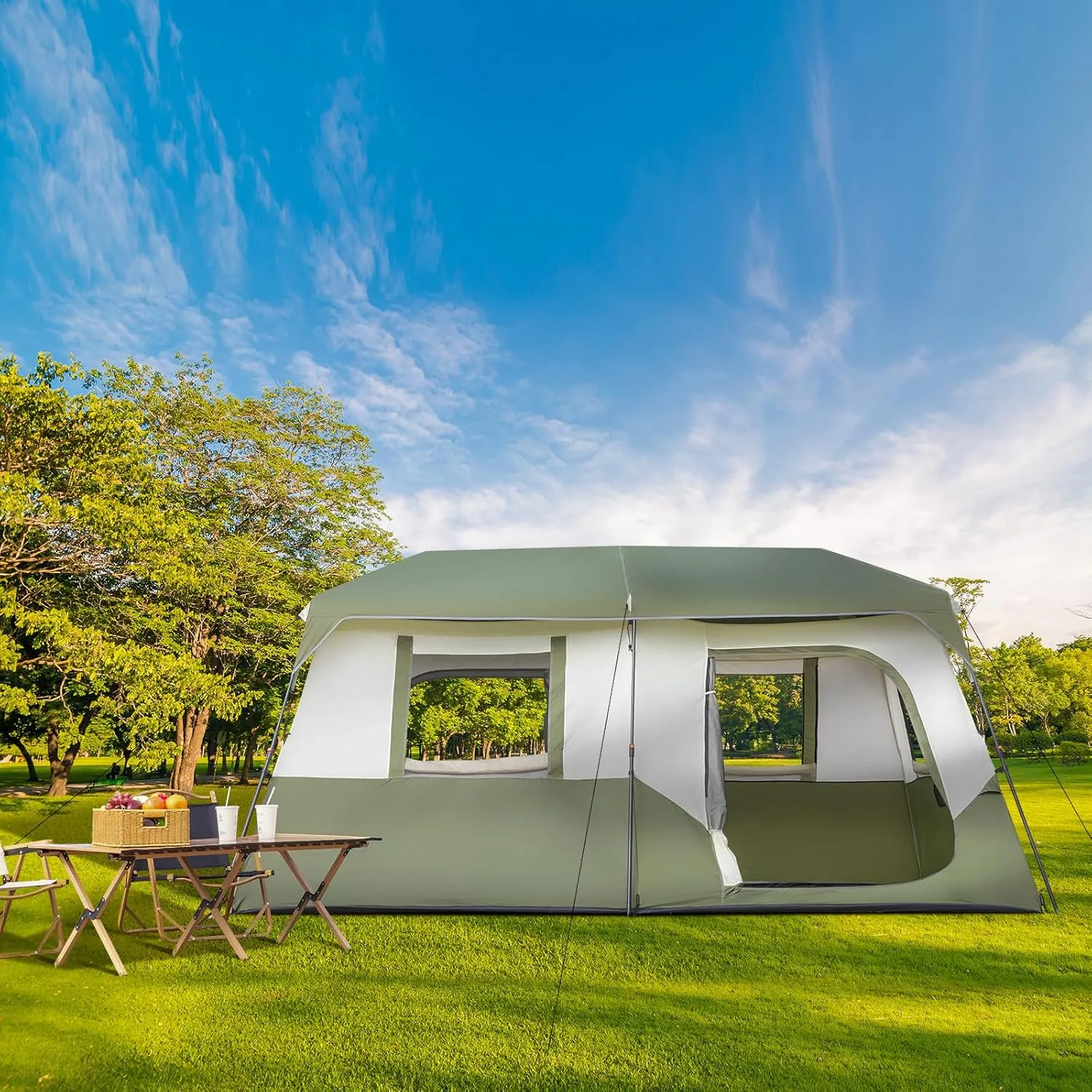 6 Person Camping Tent, All-Weather Easy Setup Outdoor Tent, Portable Lightweight Pop Up Sun Shelter Tents with Mesh Layer and Carrying Bag Windproof & Waterproof Tents for Beach Hiking Travel