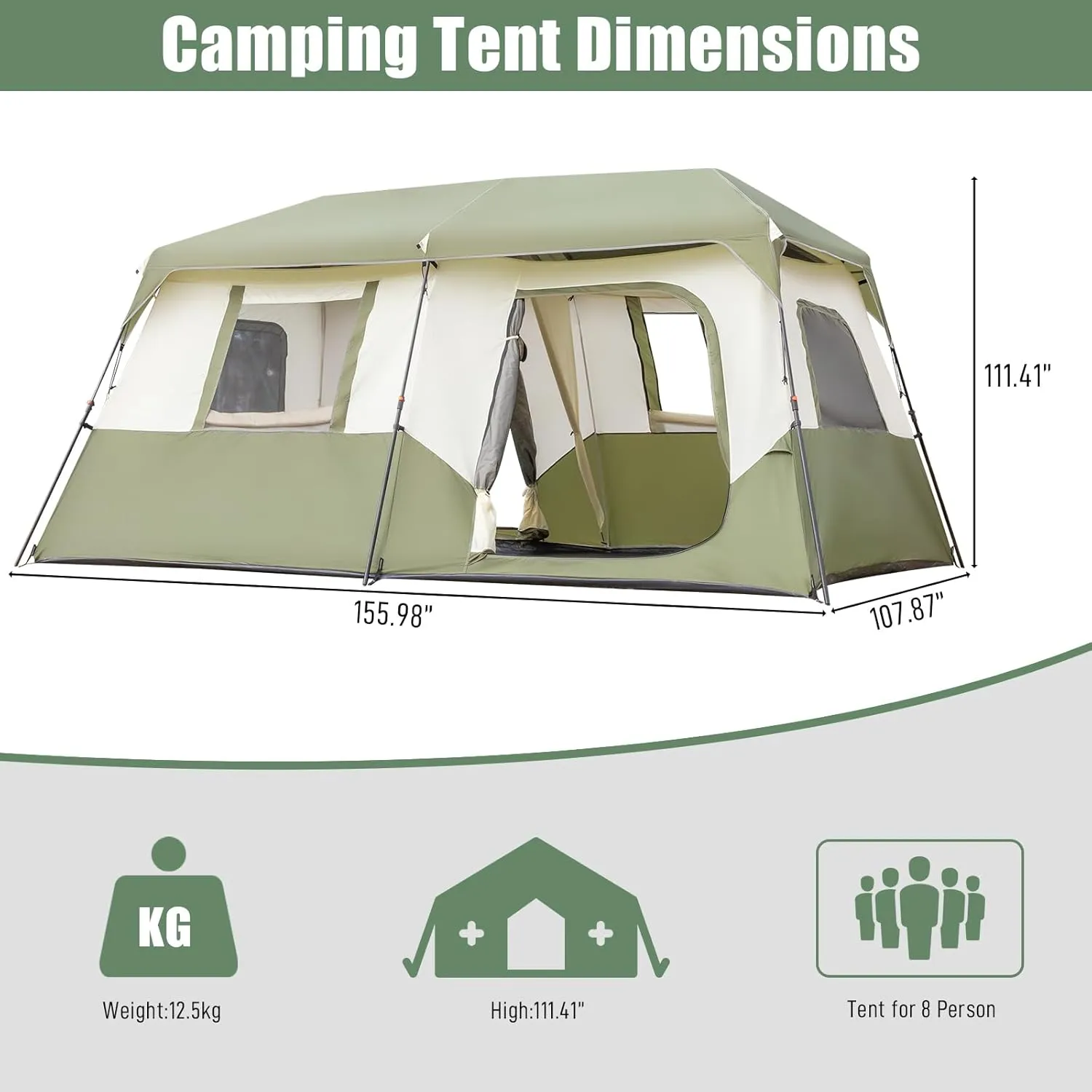 6 Person Camping Tent, All-Weather Easy Setup Outdoor Tent, Portable Lightweight Pop Up Sun Shelter Tents with Mesh Layer and Carrying Bag Windproof & Waterproof Tents for Beach Hiking Travel