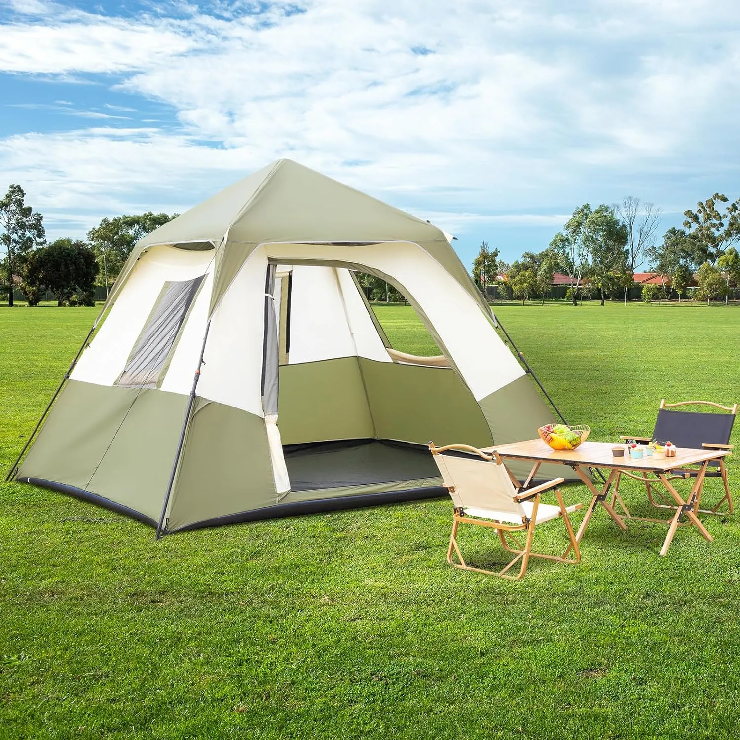 6 Person Large Portable Pop Up Tent,Waterproof & Windproof Family Dome Tent,Easy Set Up Camping Tent,Outdoor Lightweight Backpacking Tent,with Carry Bag,for Picnic Hiking & Traveling (Green)