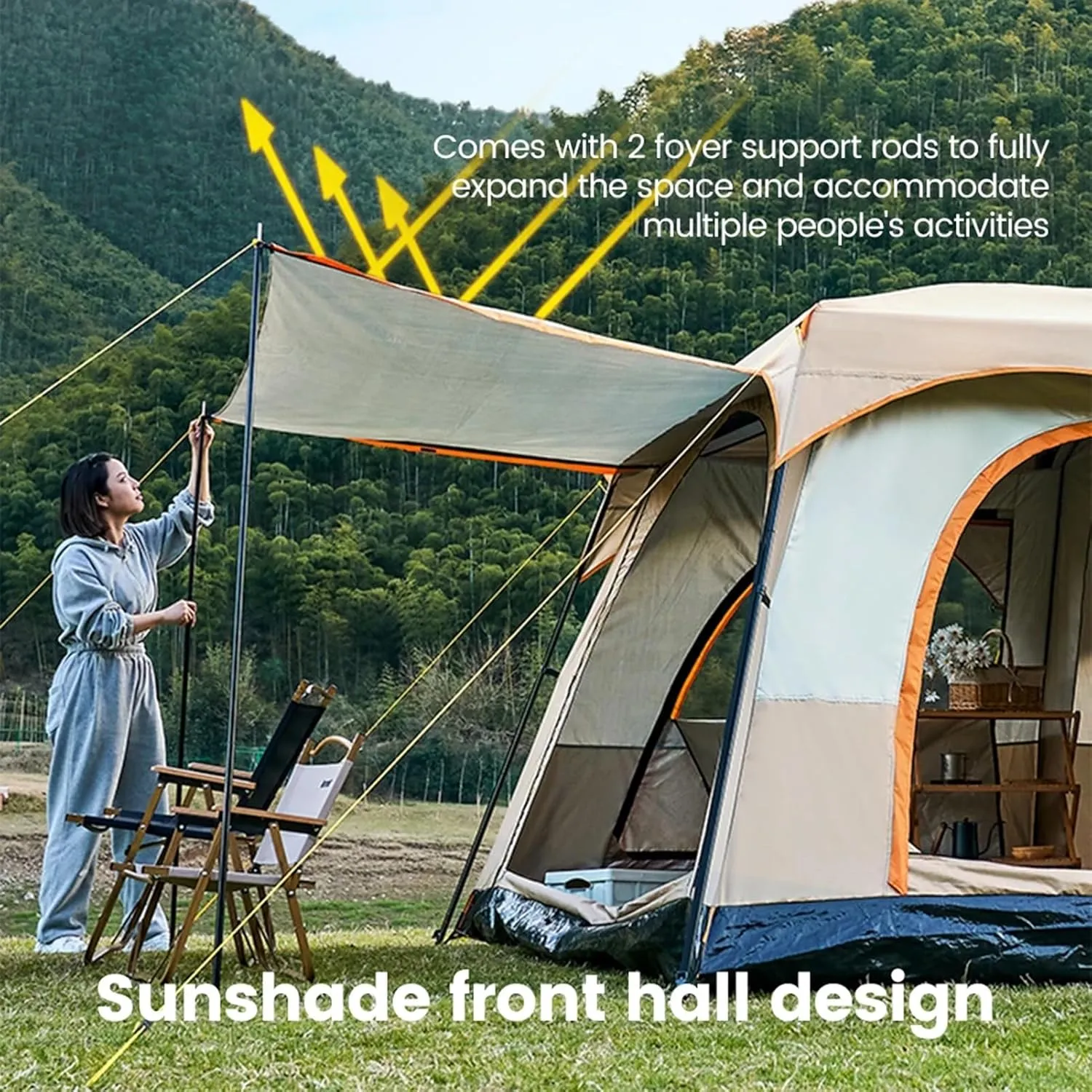 6/12 Person Camping Tent with Porch,Large Family Cabin Tents with 2 Rooms,Double Layer Outdoor Instant Tent with Rainfly for Party,Hunting,Hiking