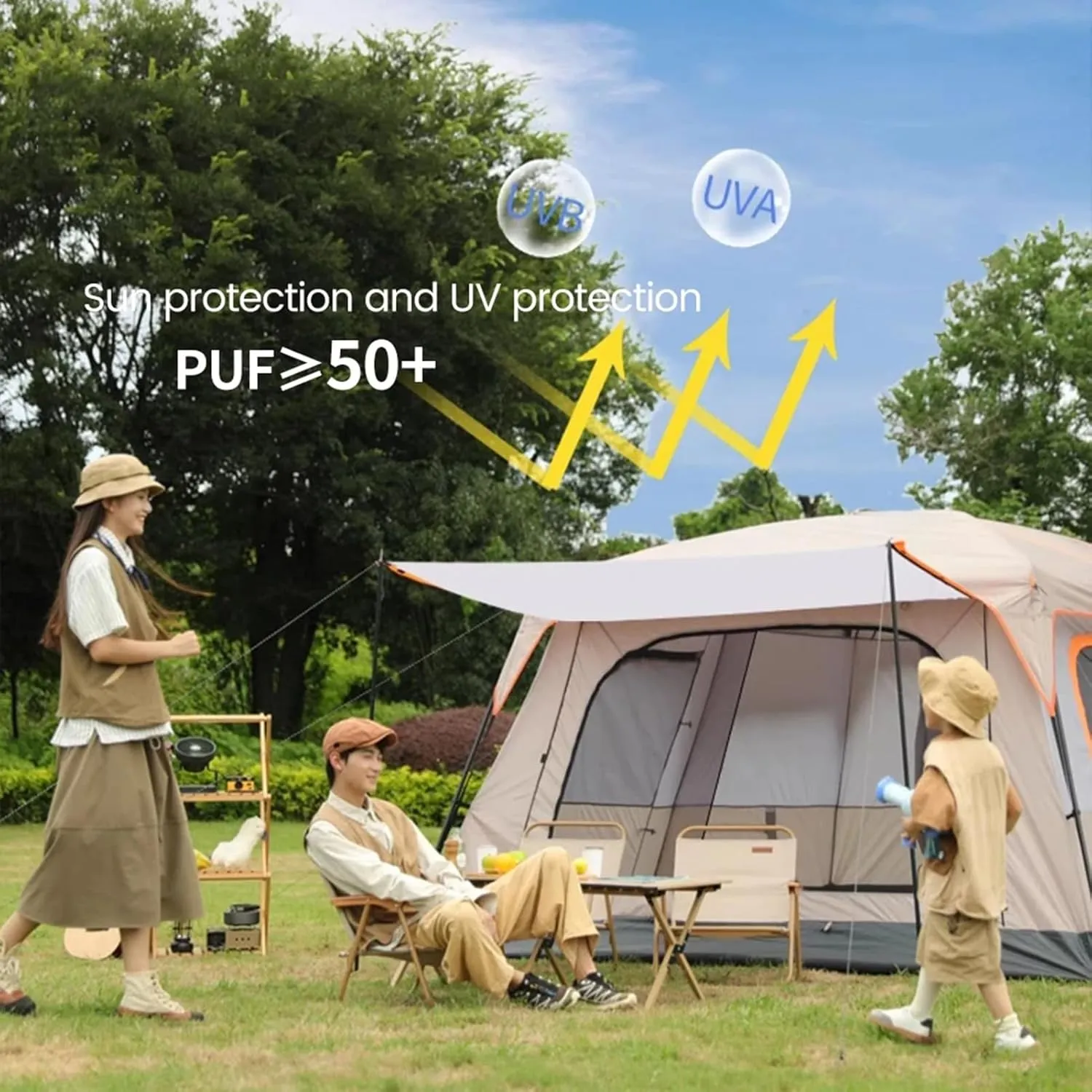 6/12 Person Camping Tent with Porch,Large Family Cabin Tents with 2 Rooms,Double Layer Outdoor Instant Tent with Rainfly for Party,Hunting,Hiking
