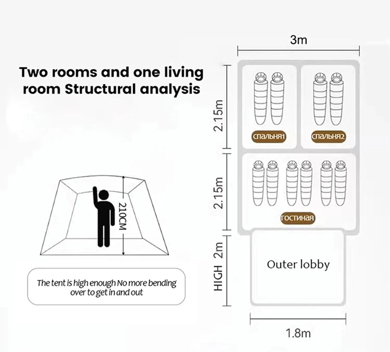 6/12 Person Camping Tent with Porch,Large Family Cabin Tents with 2 Rooms,Double Layer Outdoor Instant Tent with Rainfly for Party,Hunting,Hiking