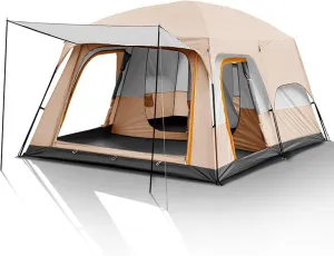6/12 Person Camping Tent with Porch,Large Family Cabin Tents with 2 Rooms,Double Layer Outdoor Instant Tent with Rainfly for Party,Hunting,Hiking