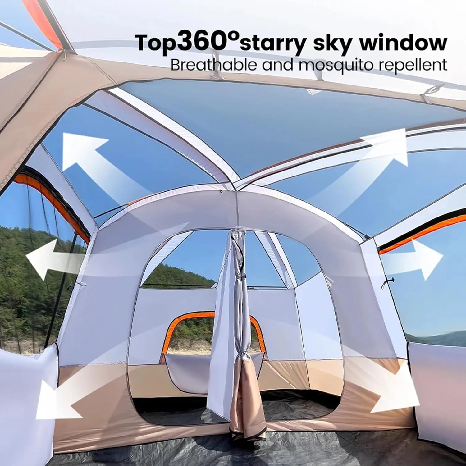 6/12 Person Camping Tent with Porch,Large Family Cabin Tents with 2 Rooms,Double Layer Outdoor Instant Tent with Rainfly for Party,Hunting,Hiking