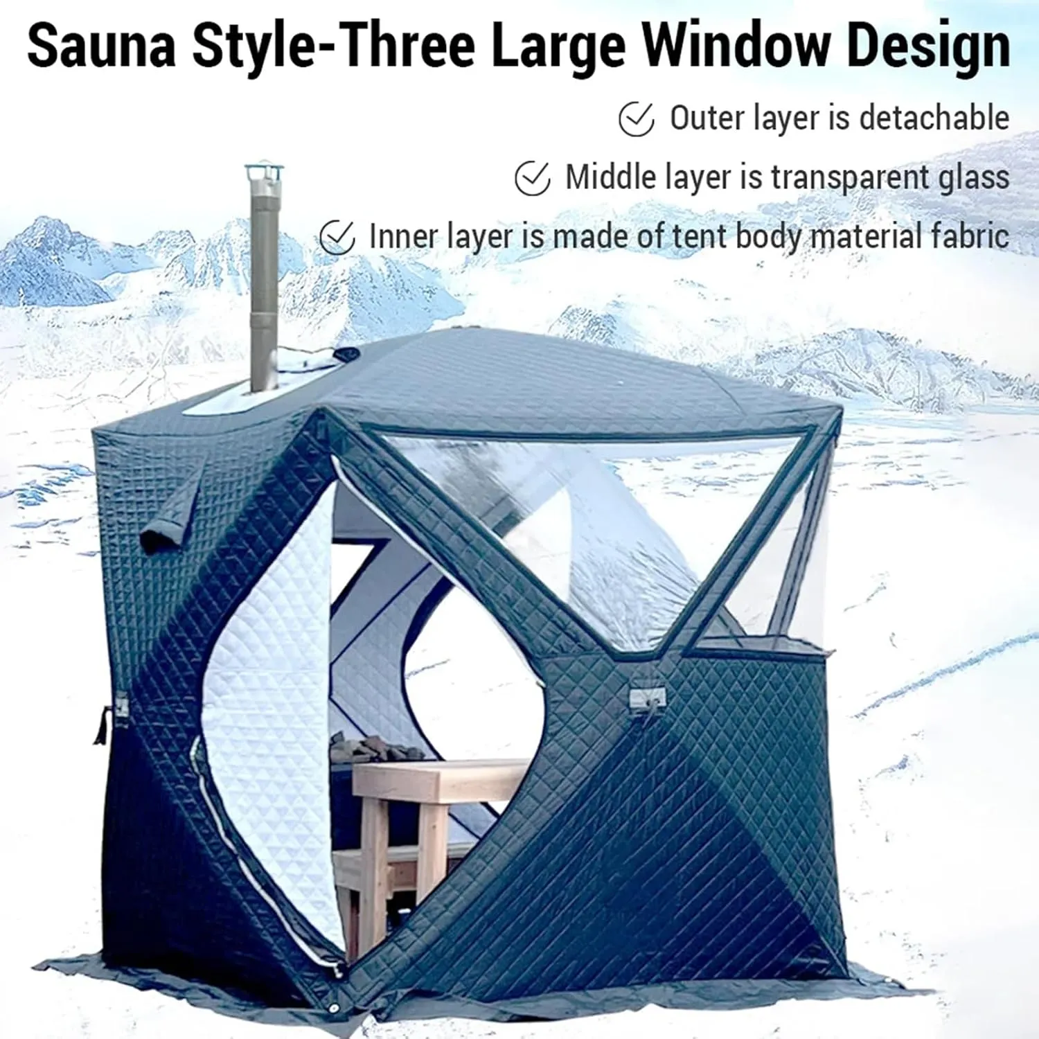 6.4㎡ Inflatable Camping Tent for 3-4 Person, Luxury Outdoor Tent for Family Glamping, Outdoor Party, Easy Setup 4 Season Waterproof Windproof Outdoor Blow Up Tent