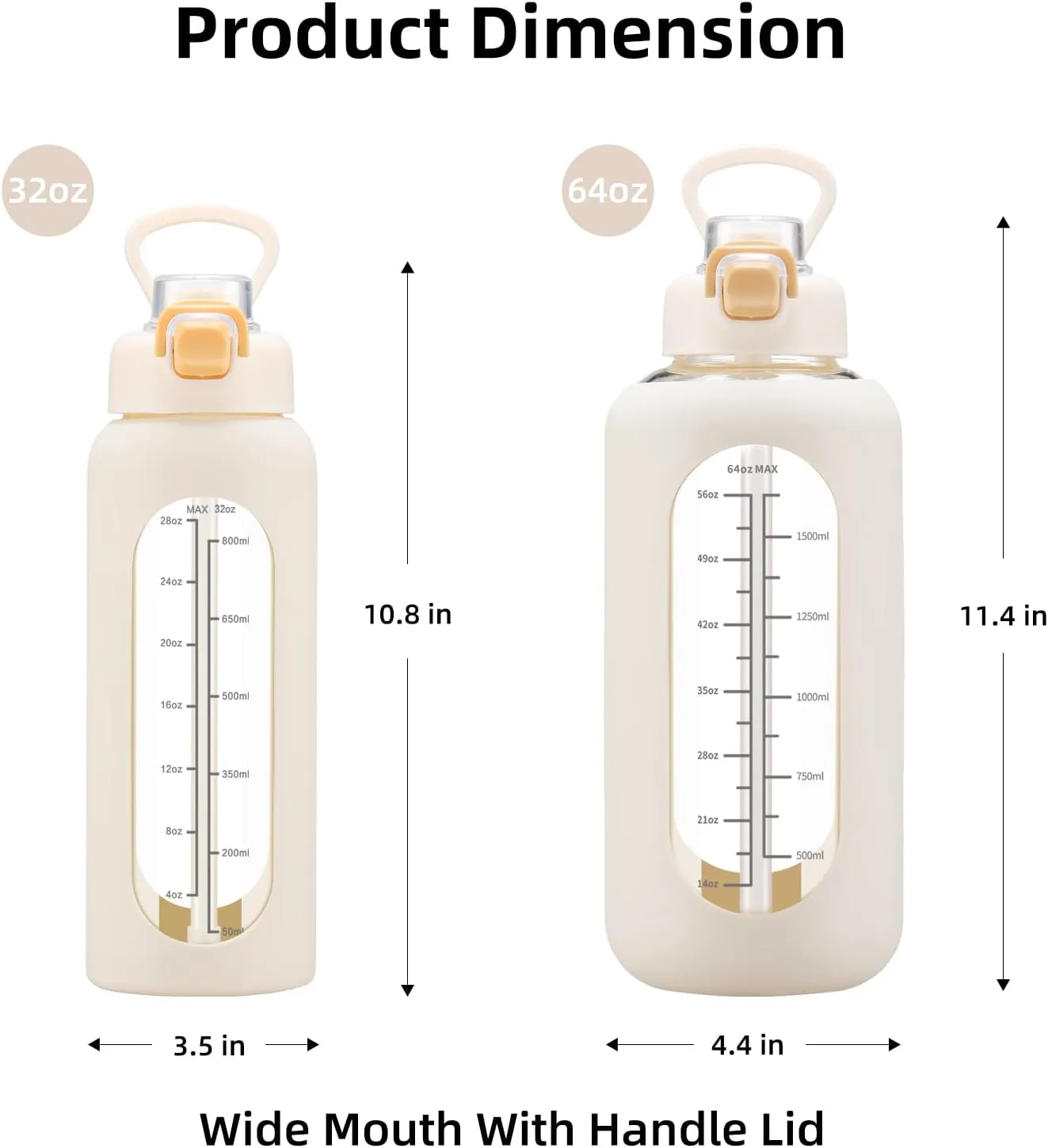 64 oz Glass Water Bolttles with Straw Half Gallon Large Motivational Water Bottle with Time Marker Sports Water Bottles with Silicone Sleeve and Handle Lid Water Jug for Gym Workout