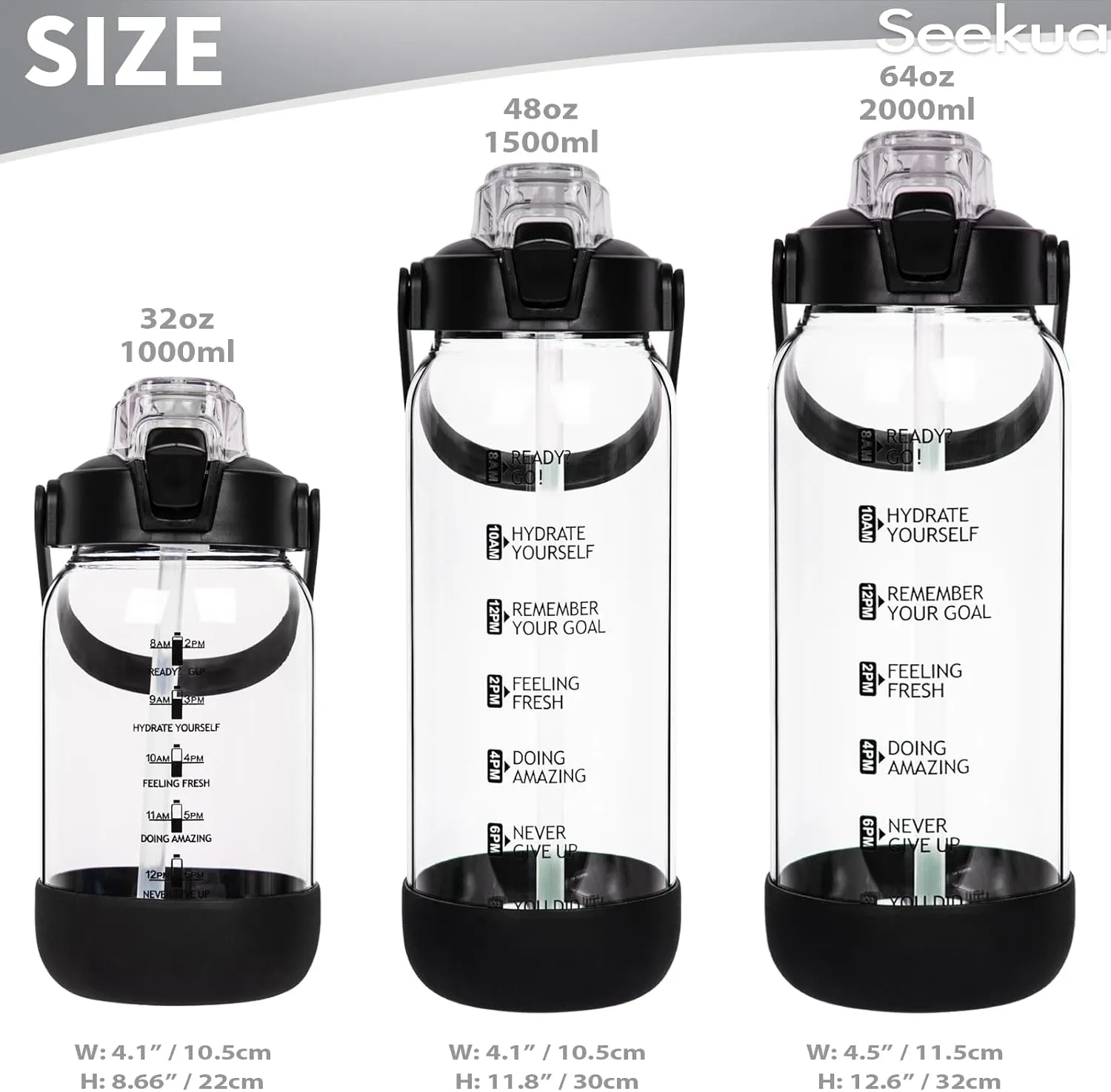 64 oz Glass Water Bottle with Straw and Time Marker, Half Gallon Large Motivational Borosilicate Glass Drinking Bottle with Silicone Boot and Sleeve