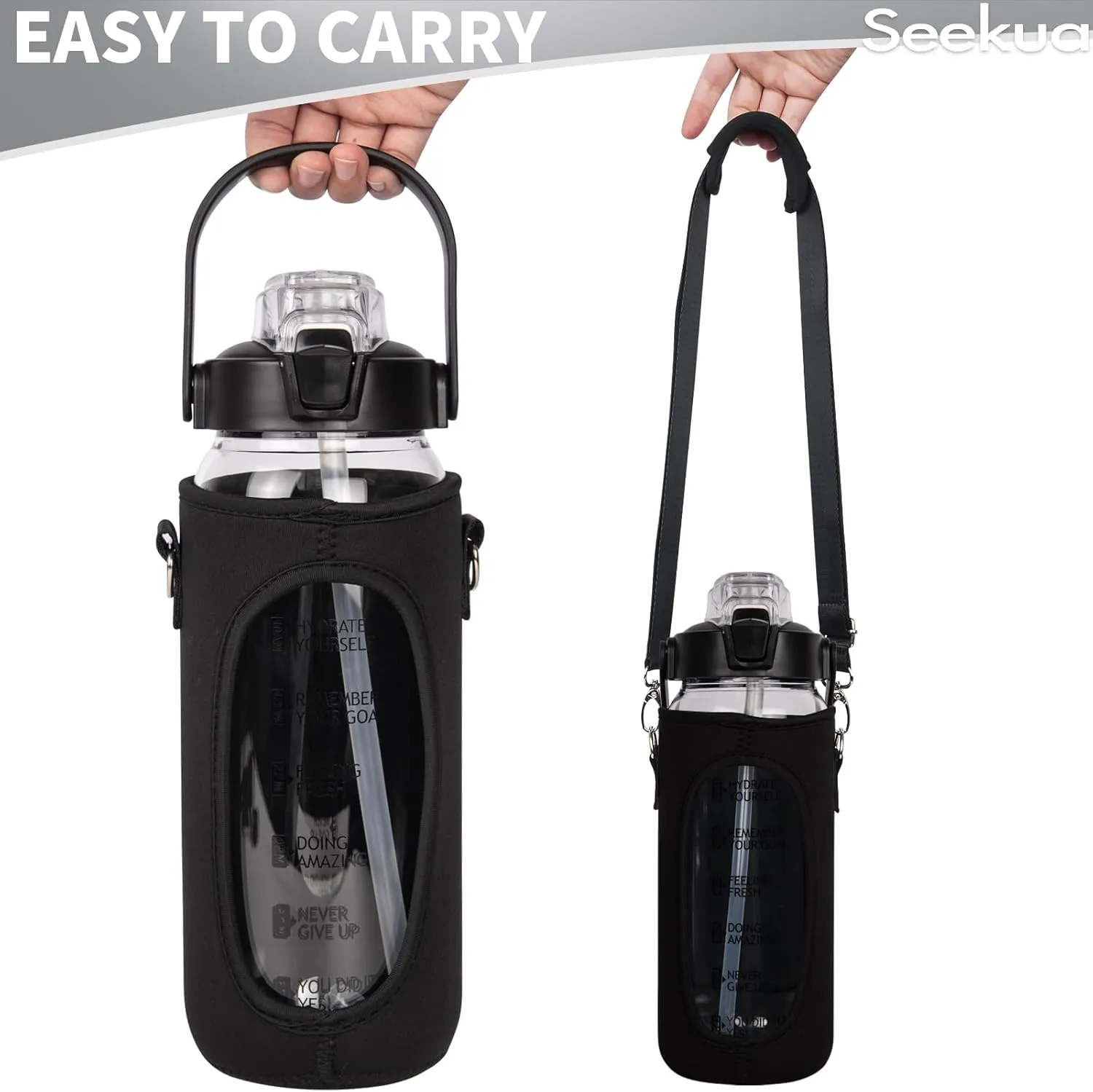 64 oz Glass Water Bottle with Straw and Time Marker, Half Gallon Large Motivational Borosilicate Glass Drinking Bottle with Silicone Boot and Sleeve