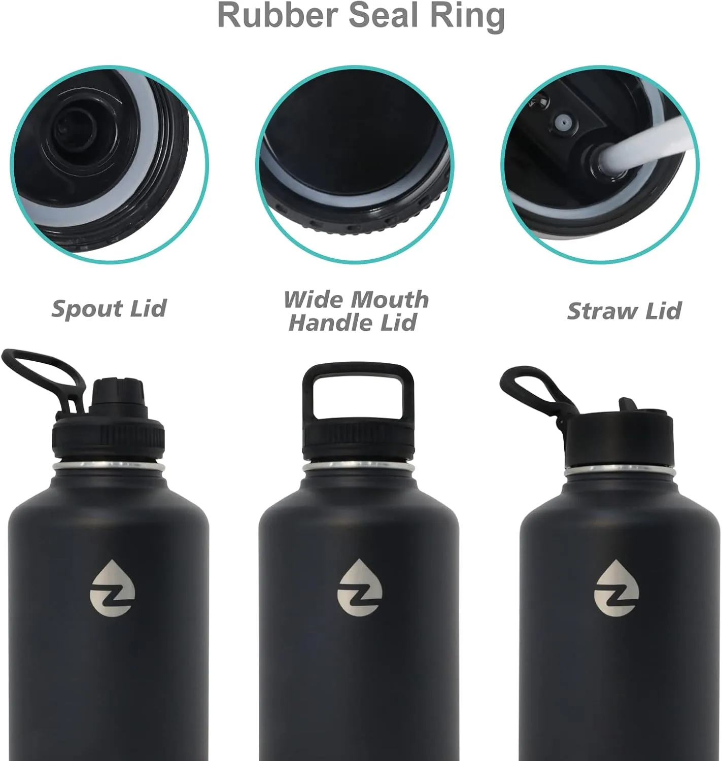 64 oz Insulated Water Bottle with Straws&3 Lids, Half Gallon Water Bottle Stainless Steel Double Walled, Big Water Jug with Paracord Handle, Large Metal Water Bottle for Gym