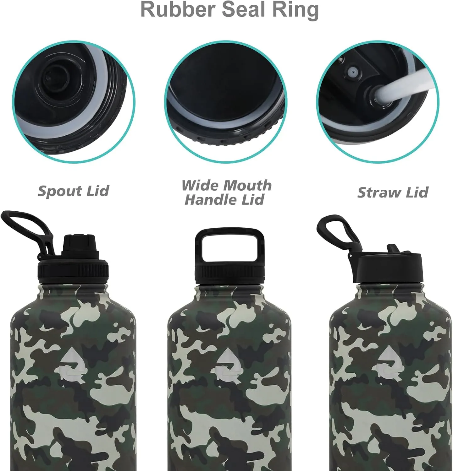 64 oz Insulated Water Bottle with Straws&3 Lids, ZAKVOP Half Gallon Water Bottle Stainless Steel Double Walled, Big Water Jug with Paracord Handle, Large Metal Water Bottle for Gym