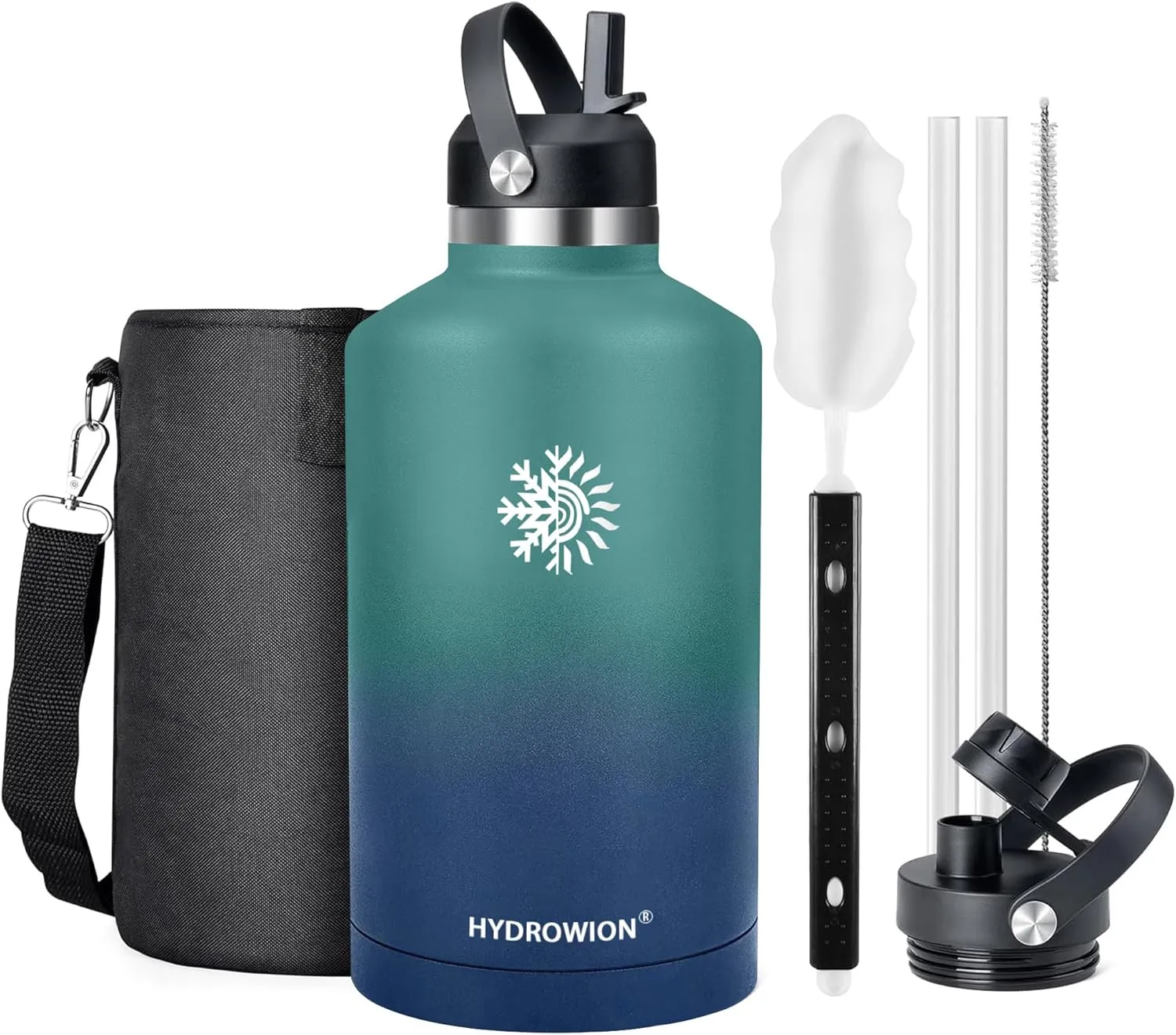 64 oz Water Bottle with 2 Lids, Half Gallon Double Wall Vacuum Insulated Stainless Steel Water Jug, Includes Carrying Pouch, Wide Mouth Metal Canteen for Gym, Sports, and Camping, Blue - Cobalt.