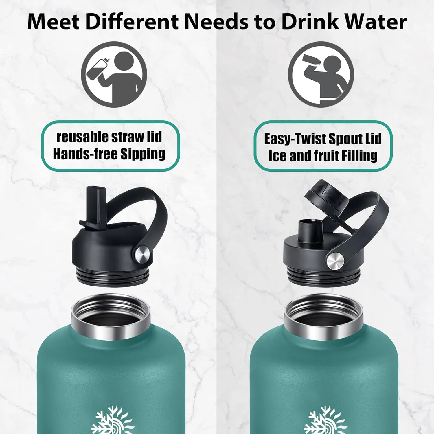 64 oz Water Bottle with 2 Lids, Half Gallon Double Wall Vacuum Insulated Stainless Steel Water Jug, Includes Carrying Pouch, Wide Mouth Metal Canteen for Gym, Sports, and Camping, Blue - Cobalt.
