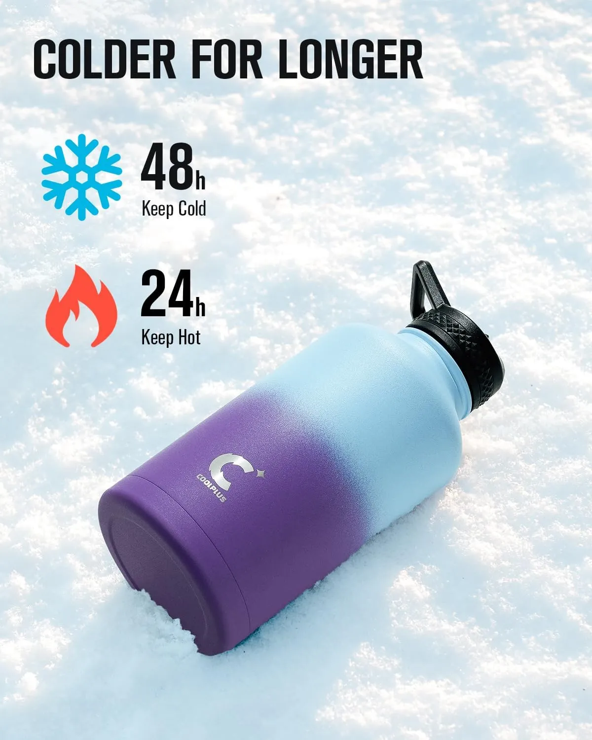 64oz Insulated Water Bottle, Coolplus Half Gallon Water Jug With Straw Stainless Steel Double-Walled Vacuum Metal Large Flask With Carry Sleeve Bpa-Free Leakproof, Keep Cold 48 Hrs, Blue Purple
