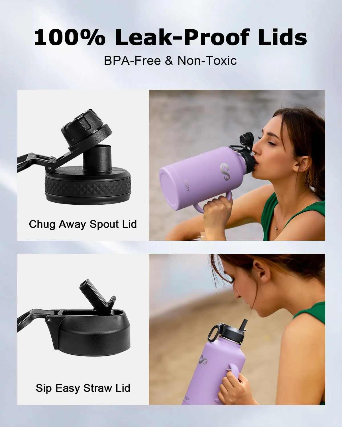 64oz Insulated Water Bottle with Handle, INSPI Half Gallon Stainless Steel Water Bottles, Travel Flask with Straw Spout Lid and Carry Pouch, Mug Tumbler Cup, Keep Cold Hot, Purple