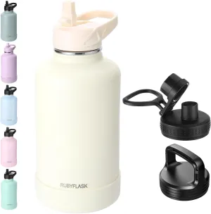 64oz Insulated Water Bottle with Straw, Half Gallon Stainless Steel Vacuum Water Jug, Large Thermos Water Bottle Flask with Leakproof 3 Lids for Travel, Camping, Gym Sports Cream