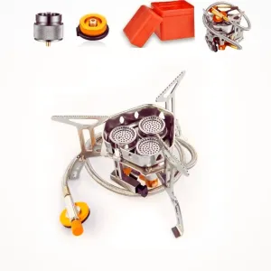 6800W Portable Windproof Camping Stove - Foldable Backpacking Stove with Piezo Ignition, Fuel Canister Adapter & Carry Case for Outdoor Cooking, Hiking & Picnics
