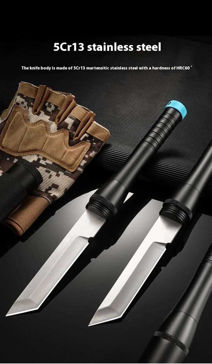6in mini Baseball bat Knife, Multifunctional Portable Straight Knife, Outdoor Camping Knife, Survival Knife(Black)
