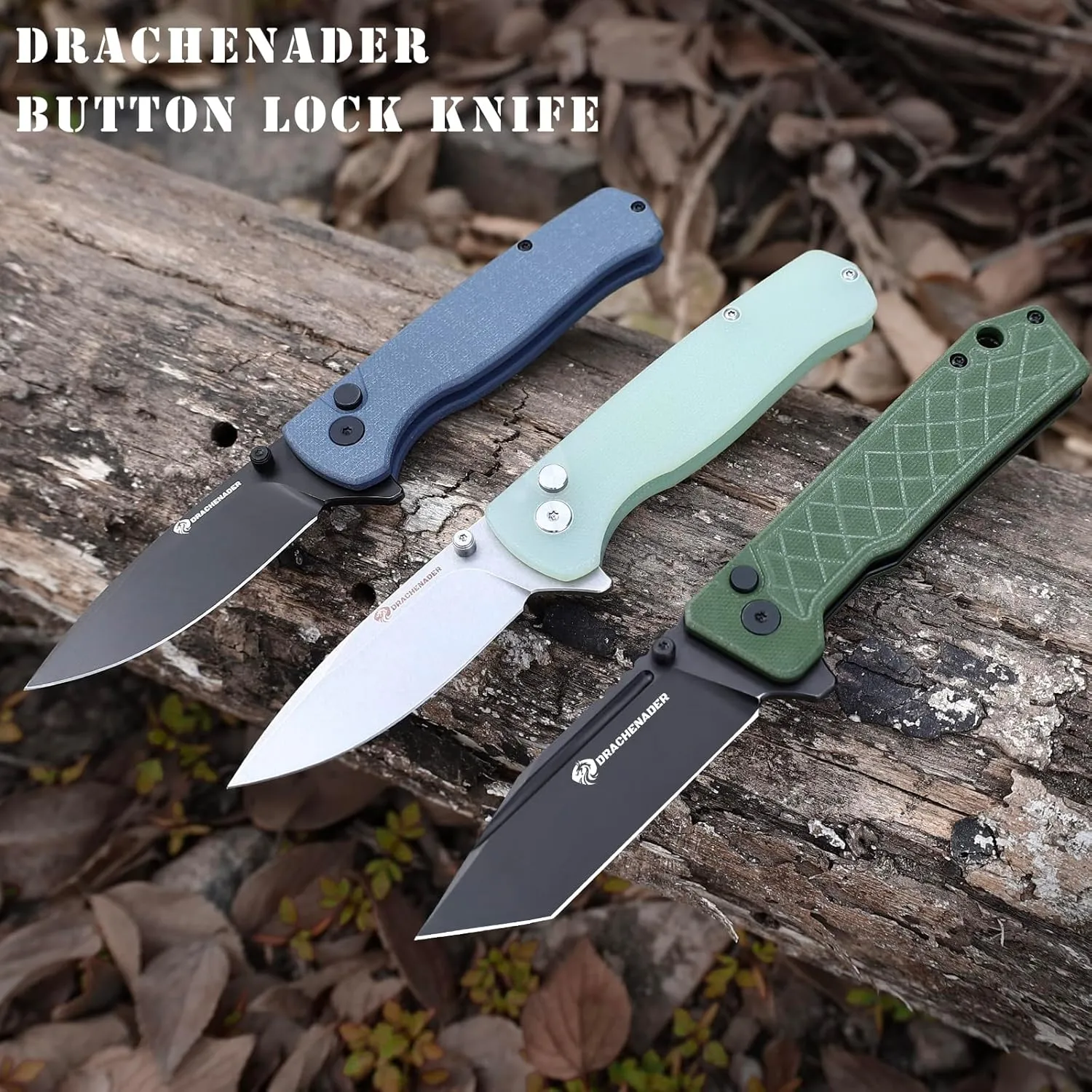 7.28" Y-M Pocket Knife for Men with Clip with 2.83" 14C28N Steel Blade, Button Lock with Safety Switch, G10 Handle, Sheath for EDC, Camping, Hiking