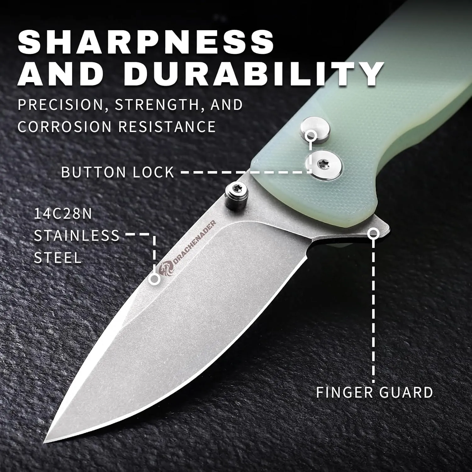7.28" Y-M Pocket Knife for Men with Clip with 2.83" 14C28N Steel Blade, Button Lock with Safety Switch, G10 Handle, Sheath for EDC, Camping, Hiking