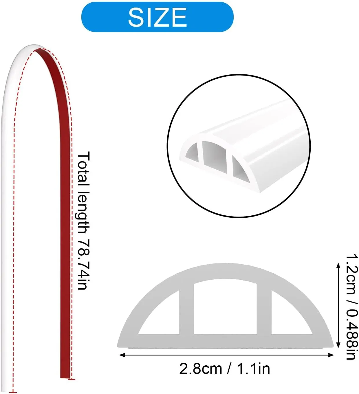 78 Inch Shower Threshold Water Dam Collapsible Arch Shaped 0.47" Tall White Shower Stopper Barrier and Stop Water Keep Dry and Wet Separation Suitable for Bathroom and Kitchen