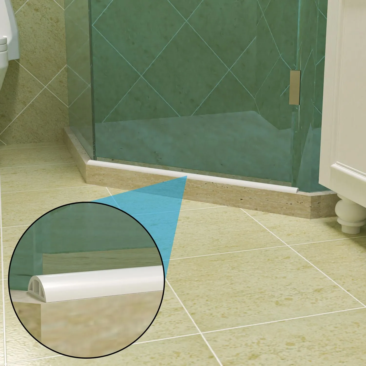 78 Inch Shower Threshold Water Dam Collapsible Arch Shaped 0.47" Tall White Shower Stopper Barrier and Stop Water Keep Dry and Wet Separation Suitable for Bathroom and Kitchen