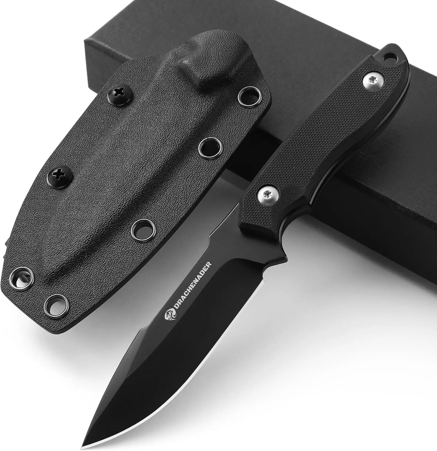 7" D2 Steel EDC Fixed Blade Knife, Versatile Carry with Kydex Sheath and G10 Handle (C- Black Balde   Black Handle)