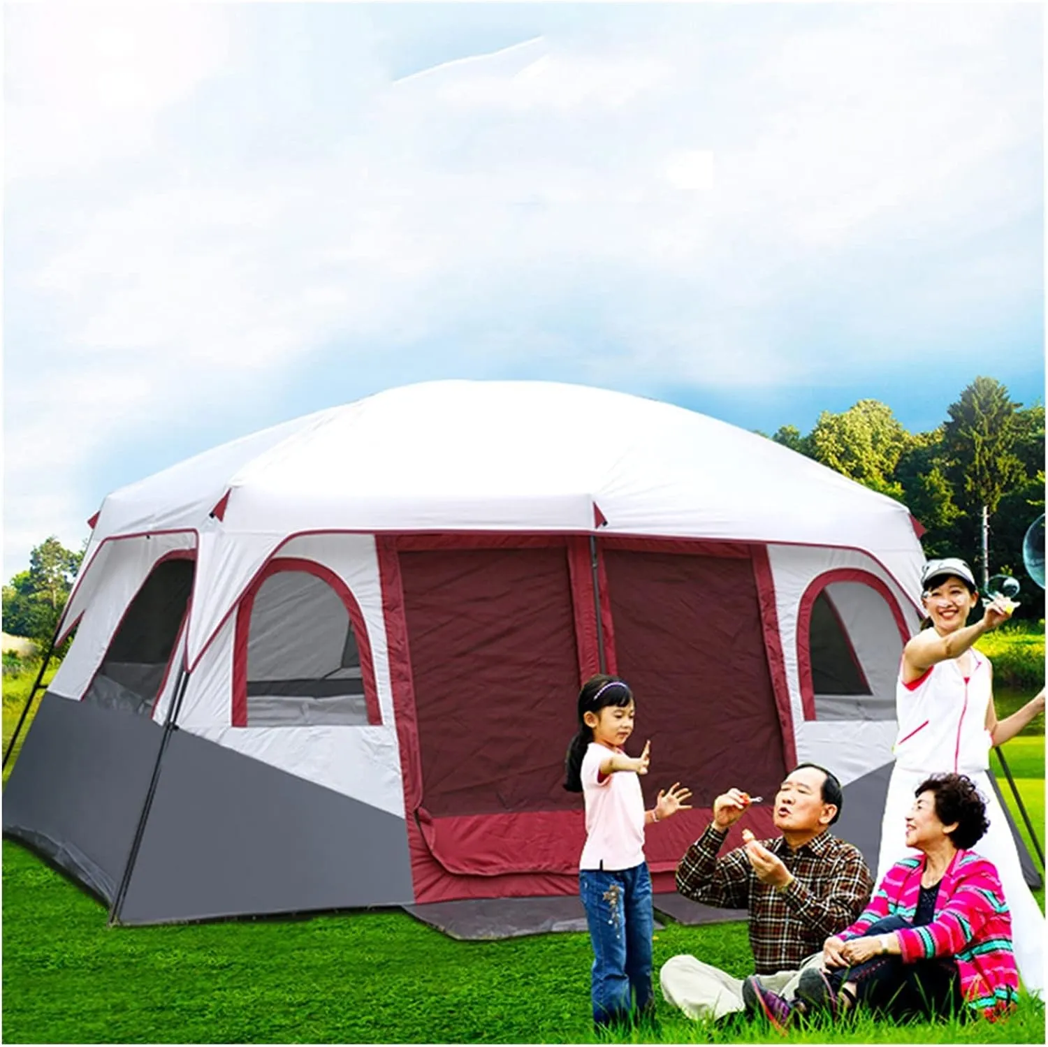 8-12 Person Camping Tent, 2 Bedroom Family Tent Camping Tents & Shelters Large Tent 12 Person Outdoor Tents, Festival Essential/100% Waterproof Camping Tent Sewn in Groundsheet