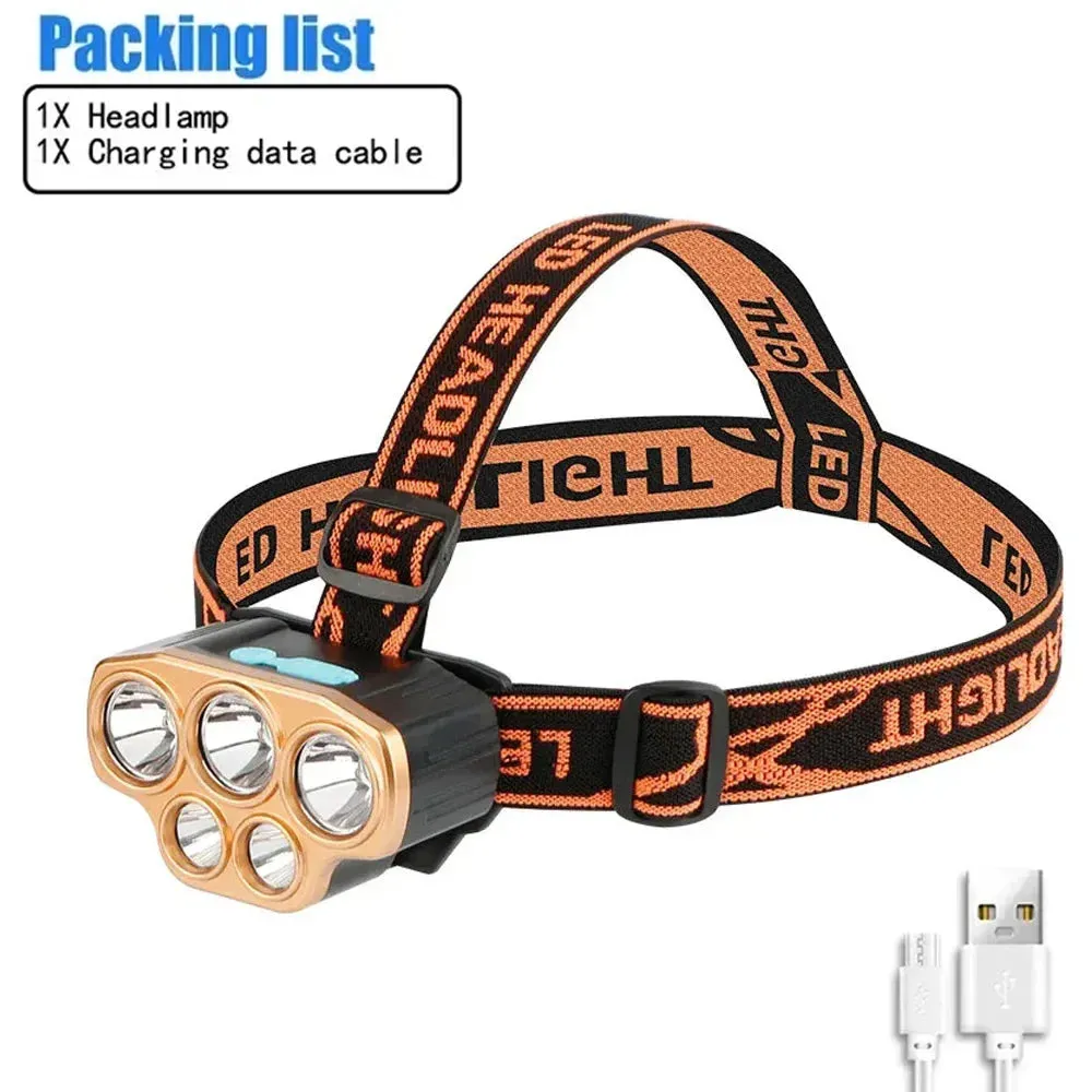 8 LED Powerful Rechargeable Head Flashlight, Lithium Battery, for Fishing, Camping, Hunting, and Hiking