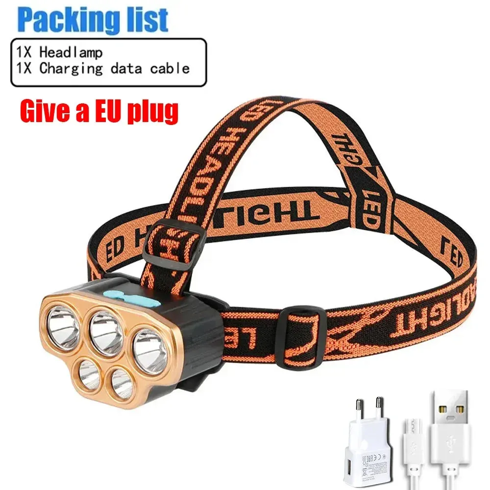 8 LED Powerful Rechargeable Head Flashlight, Lithium Battery, for Fishing, Camping, Hunting, and Hiking