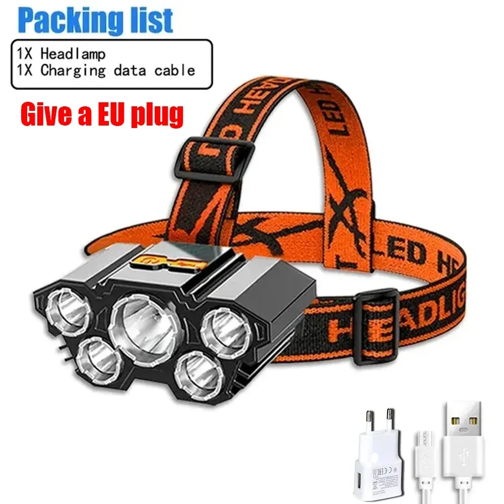 8 LED Powerful Rechargeable Head Flashlight, Lithium Battery, for Fishing, Camping, Hunting, and Hiking