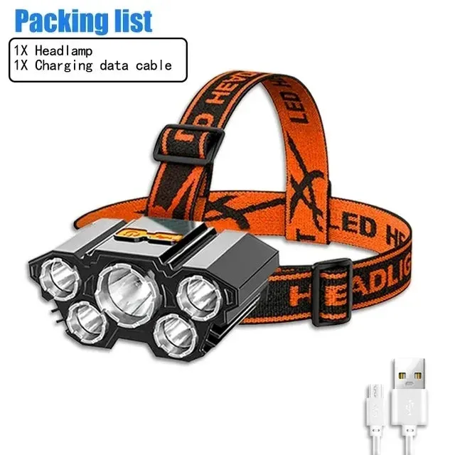 8 LED Powerful Rechargeable Head Flashlight, Lithium Battery, for Fishing, Camping, Hunting, and Hiking