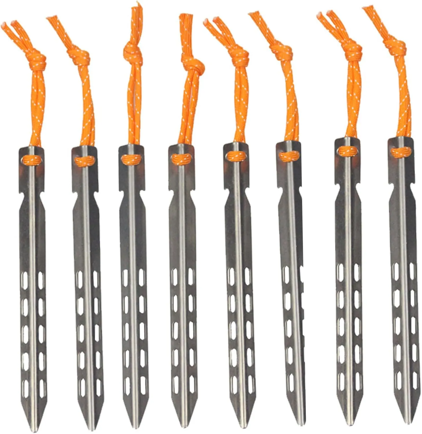 8 Pcs Titanium Tent Pegs, 16cm Ultralight Tent Nails Outdoor Camping Stakes Portable Camping Stakes V-Shaped Pegs with Pull Cords for Outdoor CampingStakes