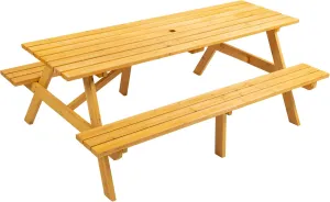 8 Person Brown Wooden PicTable, Outdoor Camping Dining Table with 2 Seats, Garden, DIY with 2 Built-in Benches, 2220lb Capacity