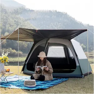 8 Person Cabin Tent, Pop Up Instant Tent with Sun Shelter, Waterproof Oxford Cloth, Roomy Interior, Easy Setup, Camping & Hiking, Fishing, Family Gatherings
