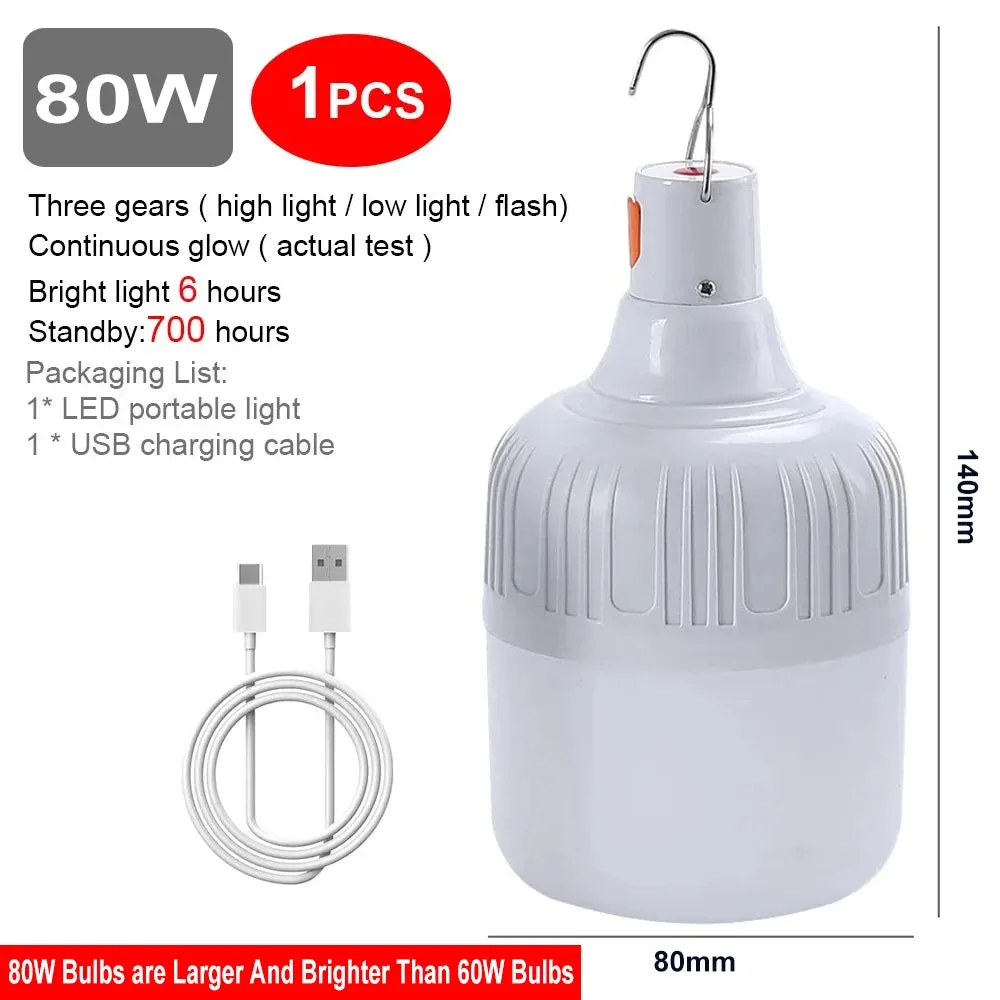 80W USB Rechargeable LED Emergency Lights - Portable Camping Lanterns for Outdoor Tents and Flashlight Use