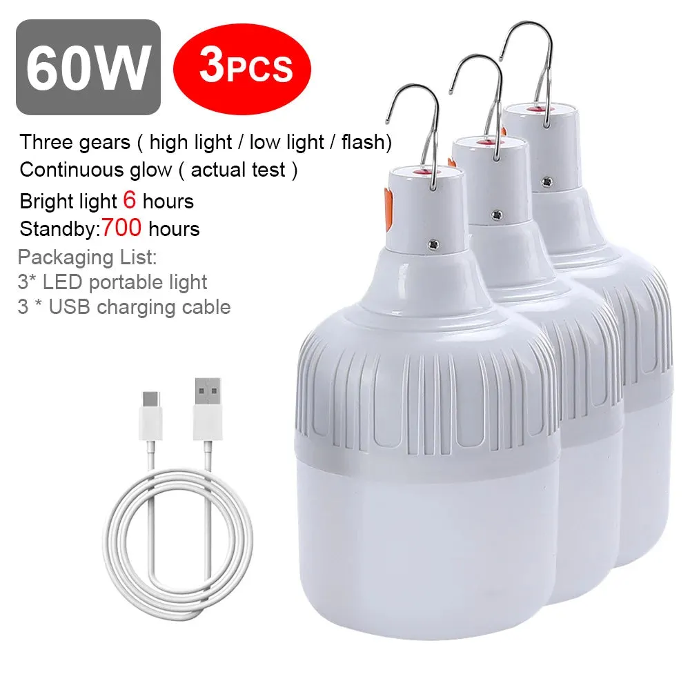 80W USB Rechargeable LED Emergency Lights - Portable Camping Lanterns for Outdoor Tents and Flashlight Use