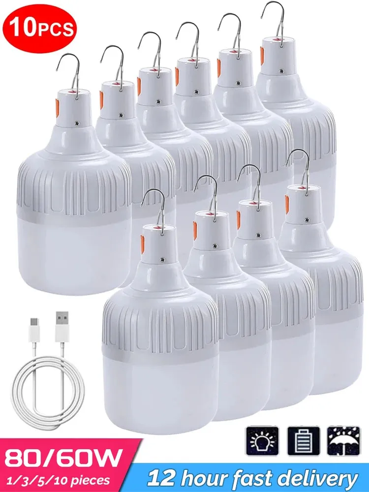 80W USB Rechargeable LED Emergency Lights - Portable Camping Lanterns for Outdoor Tents and Flashlight Use