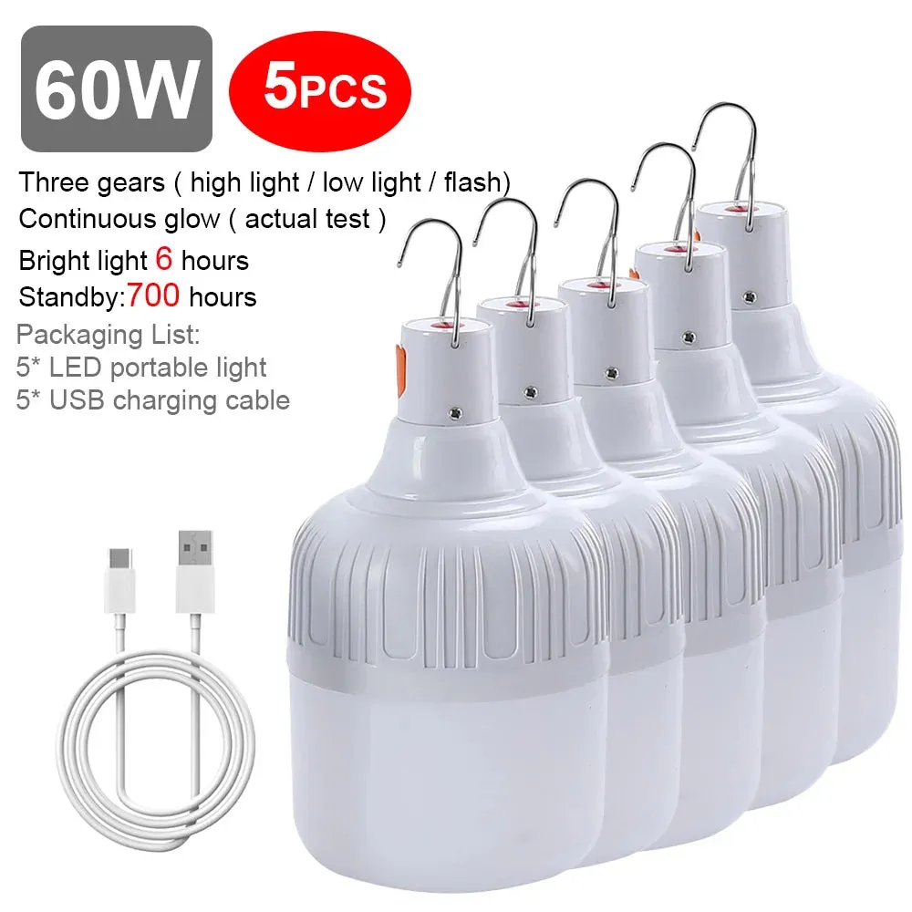 80W USB Rechargeable LED Emergency Lights - Portable Camping Lanterns for Outdoor Tents and Flashlight Use