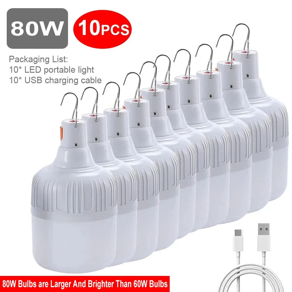 80W USB Rechargeable LED Emergency Lights - Portable Camping Lanterns for Outdoor Tents and Flashlight Use