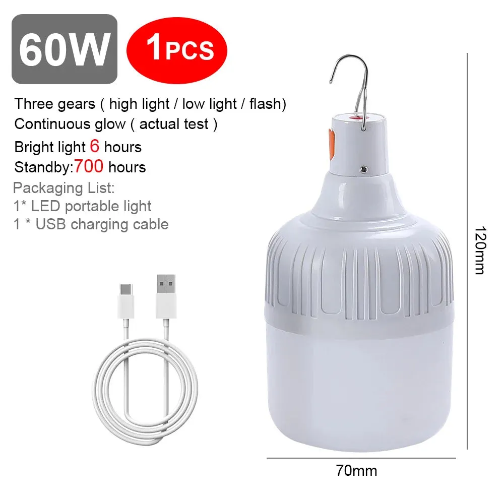 80W USB Rechargeable LED Emergency Lights - Portable Camping Lanterns for Outdoor Tents and Flashlight Use